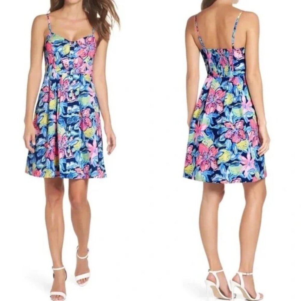 Lilly Pulitzer Navy Multicolor Floral Spaghetti Strap Mini Dress